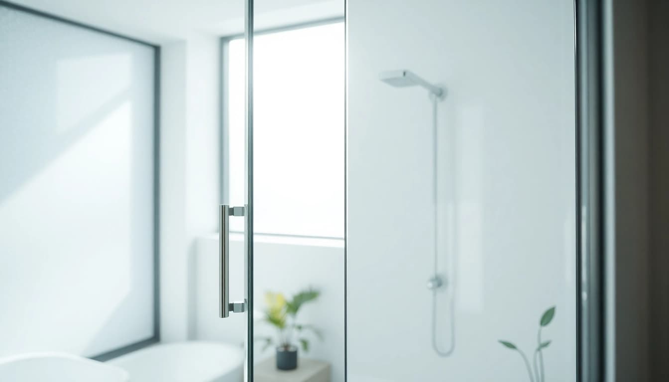 Shower doors sliding with sleek design in a serene modern bathroom