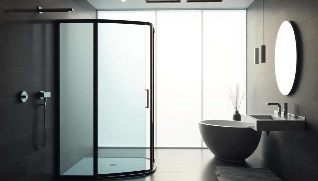 Elevate your space with a stylish black shower door featuring sleek lines and modern design.