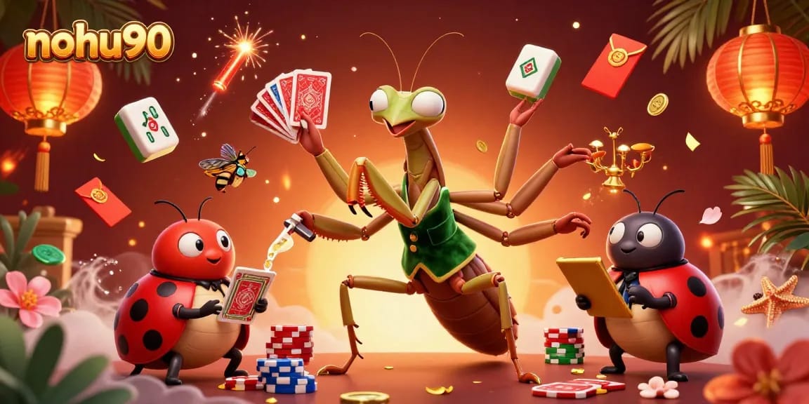 A scene with colorful characters and vibrant casino elements showcasing nohu90, highlighting gaming excitement and rich visuals.