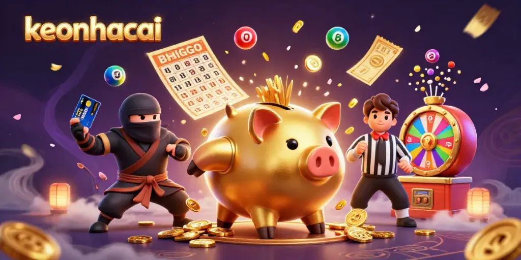 Experience the excitement of keonhacai with a lively scene featuring a dynamic sumo wrestler, wallet-ninja, and samurai referee in a casino setting.