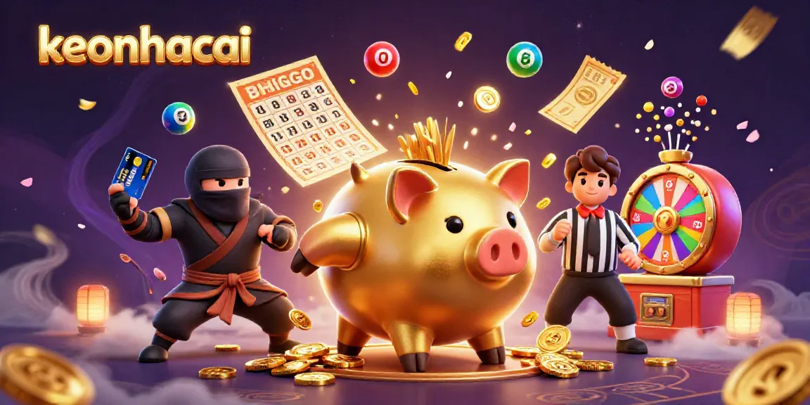 Experience the excitement of keonhacai with a lively scene featuring a dynamic sumo wrestler, wallet-ninja, and samurai referee in a casino setting.