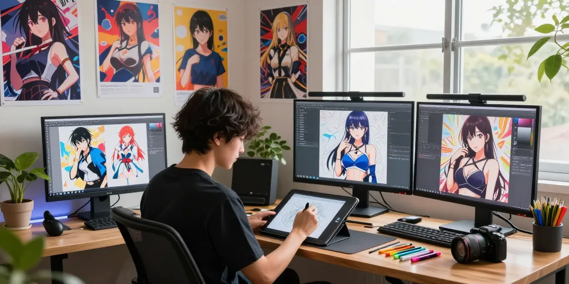 Creating stunning ai ecchi artwork in a vibrant digital studio
