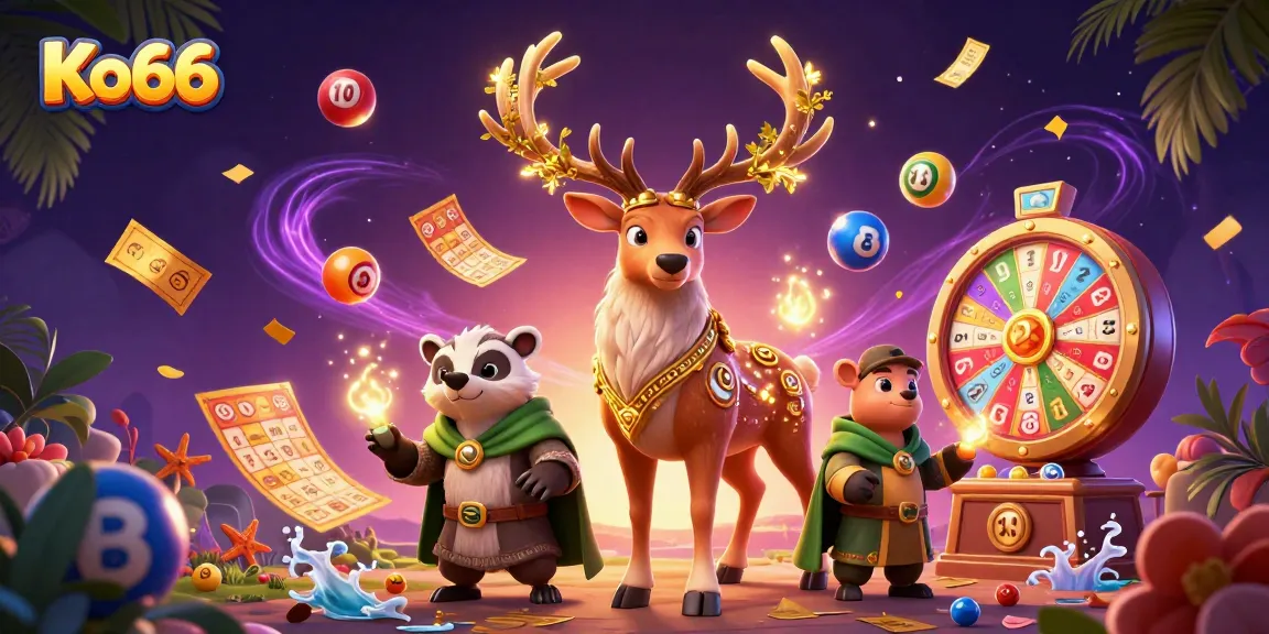Engage with Ko66 in an enchanting 3D casino illustration, showcasing dynamic gaming elements.