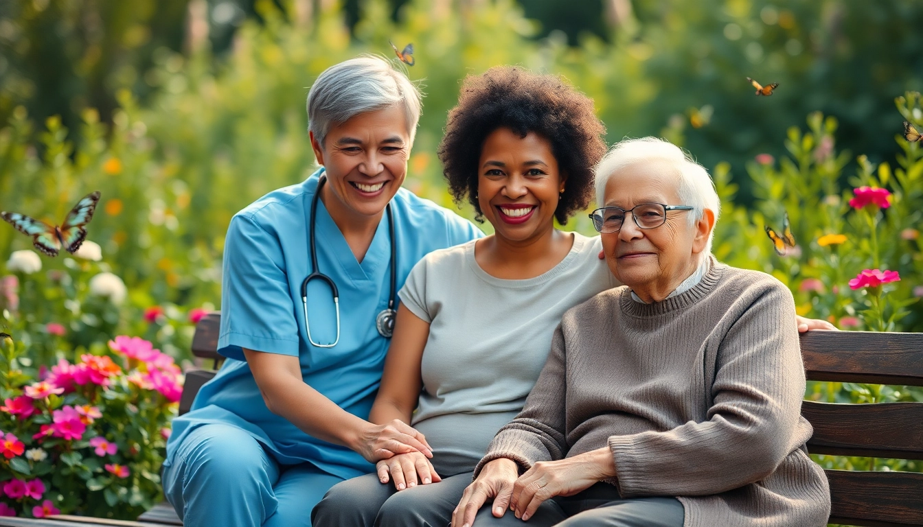 Enduring Guardian helping an elderly individual in a tranquil garden, showcasing care and relationship.