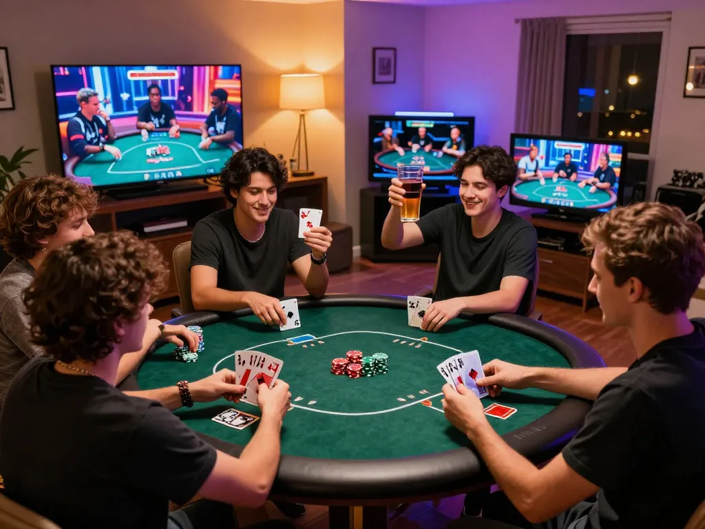 Players at Man Club enjoying an exciting online poker game during a home gaming night