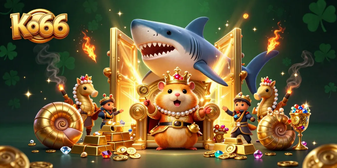 Engage with Ko66 at the vibrant casino scene featuring a hamster king amid treasure.