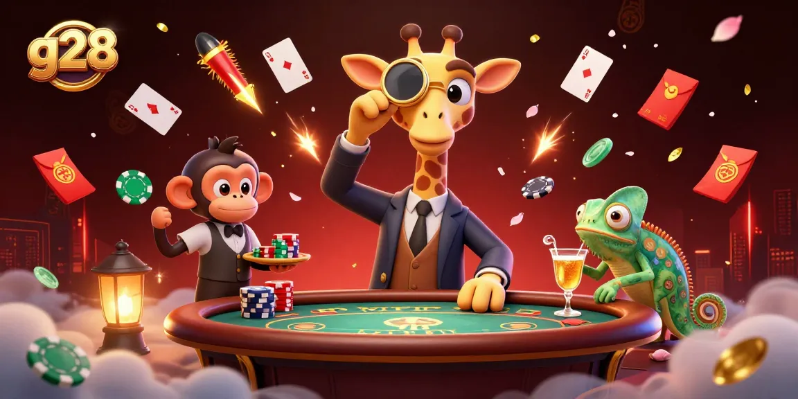 Experience thrilling poker actions with g28's vibrant digital casino illustration featuring unique characters.