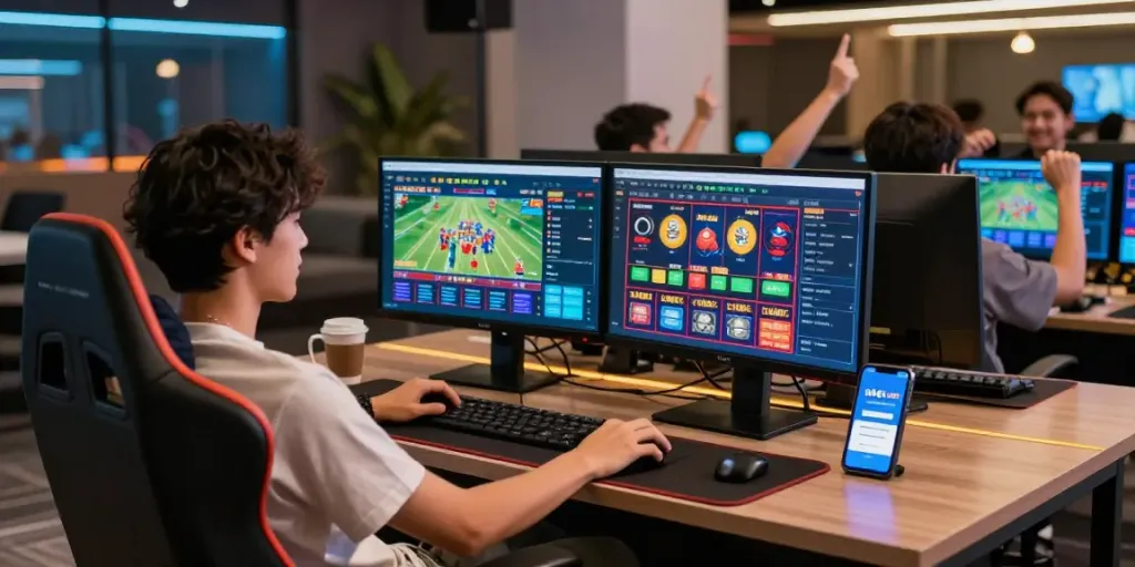 Engaging scene showcasing m88.com login alternatif in a vibrant online gaming environment with friends enjoying their betting experience.