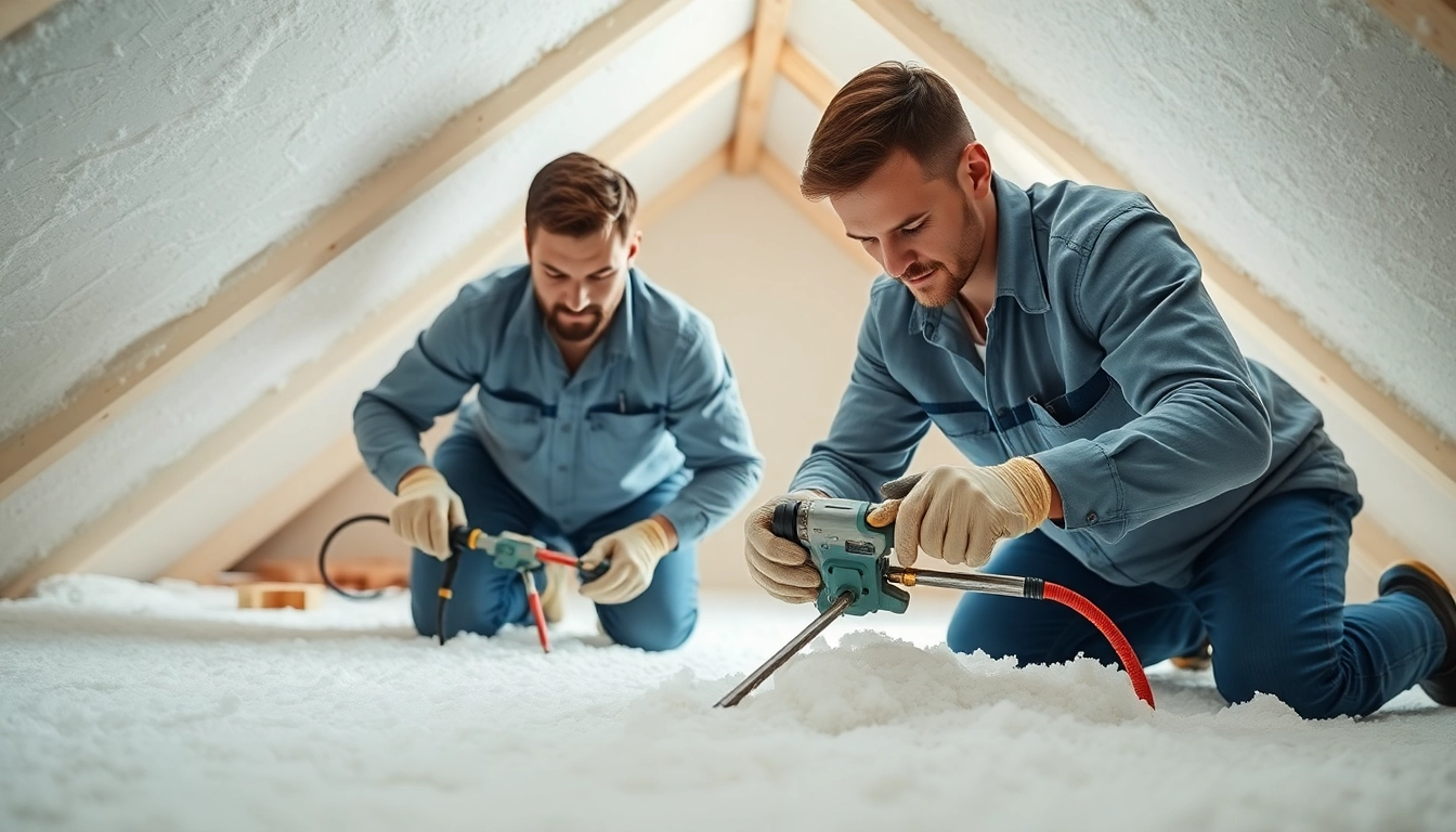 Skilled spray foam removal specialists efficiently working in an organized attic.