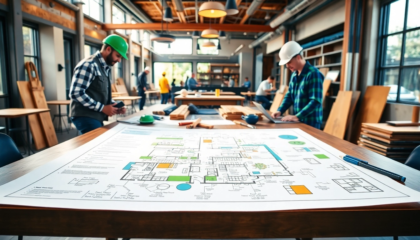 Restaurant buildout contractor Austin collaborating on a stylish layout schematic.