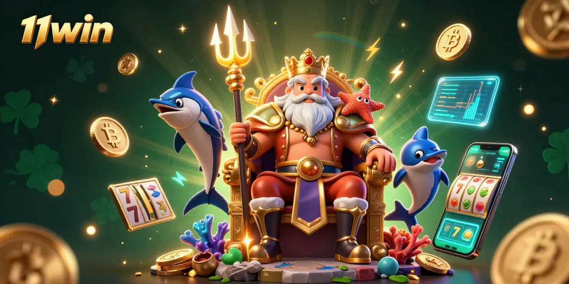Join the exciting action of 11win with vibrant slot games and glowing crypto elements in this vivid illustration.
