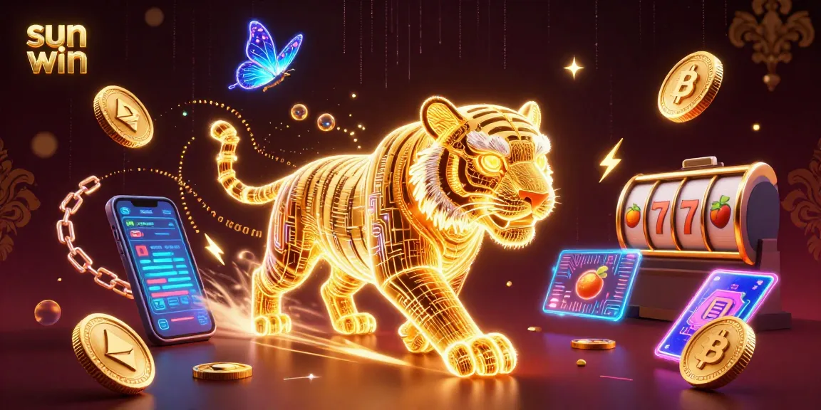 Experience thrilling gameplay with sun win in a vibrant 3D casino illustration featuring a golden tiger.