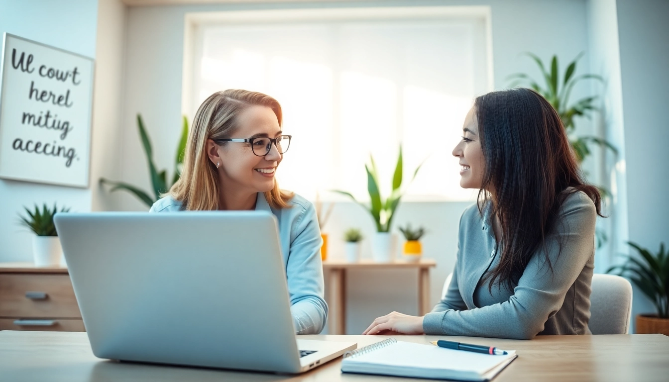 Engaged session in career coaching, coach guiding client in a warm office.