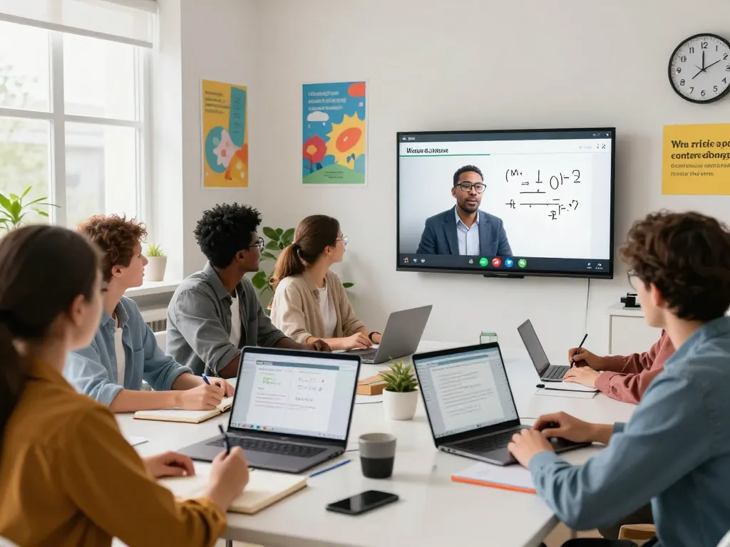 Students learning Tuition in UK with expert tutor in a virtual classroom.