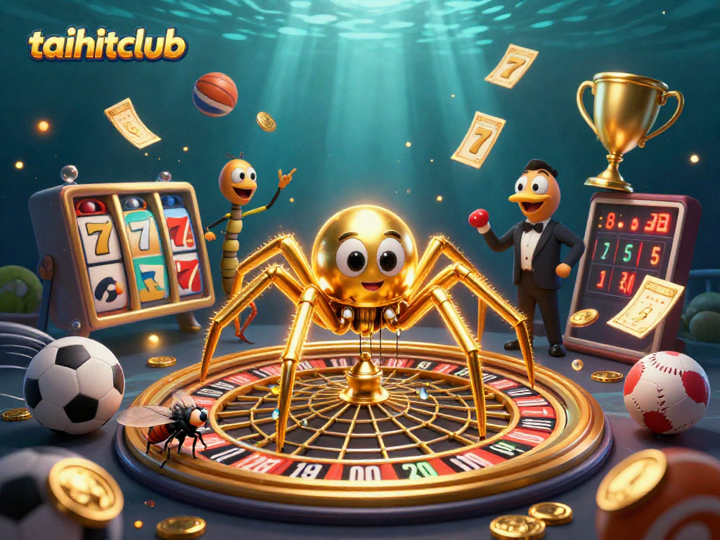 Experience thrilling spins with taihitclub in this vibrant 3D casino scene.