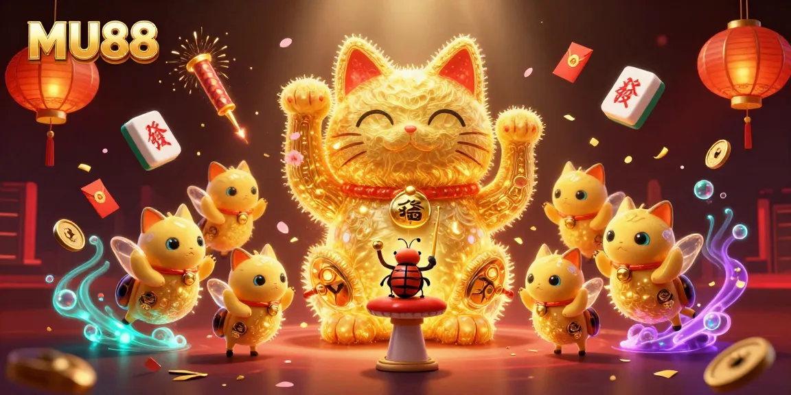 Experience the charm of MU88 with a vibrant scene of golden fireflies and casino symbols.