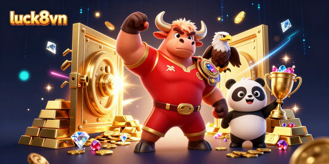 Experience luck8vn with a thrilling victory scene of vibrant casino elements bursting with treasures.