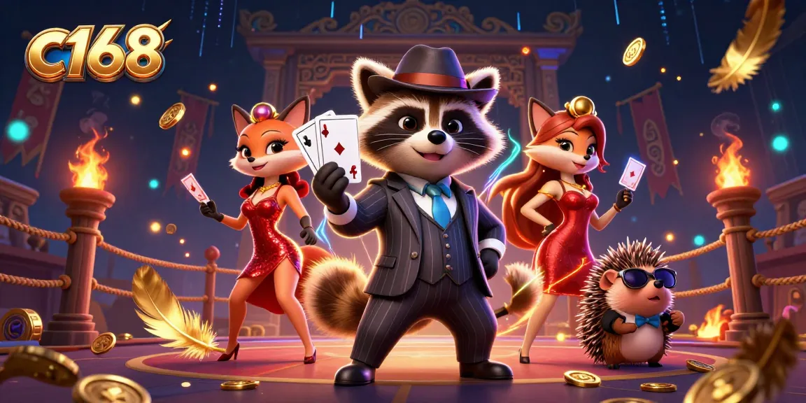 Experience exciting gameplay at c168, featuring a suave raccoon in a casino with rich visuals.