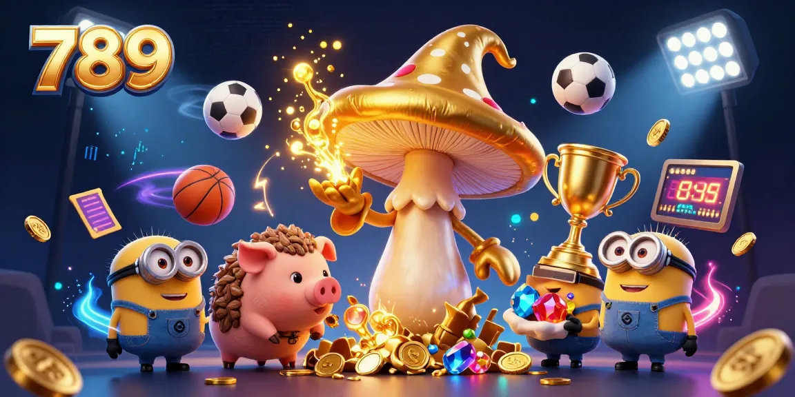 Engage in thrilling gaming at 789 with a vivid 3D illustration of fantastical characters and dynamic sports elements.