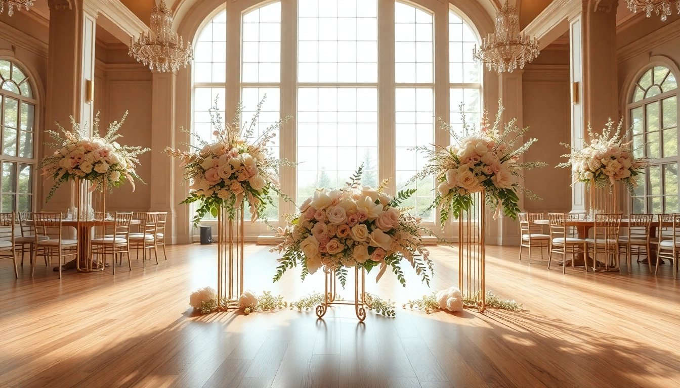 Capture the essence of Best Wedding Venue Jacksonville with an elegant floral setup in a grand hall.
