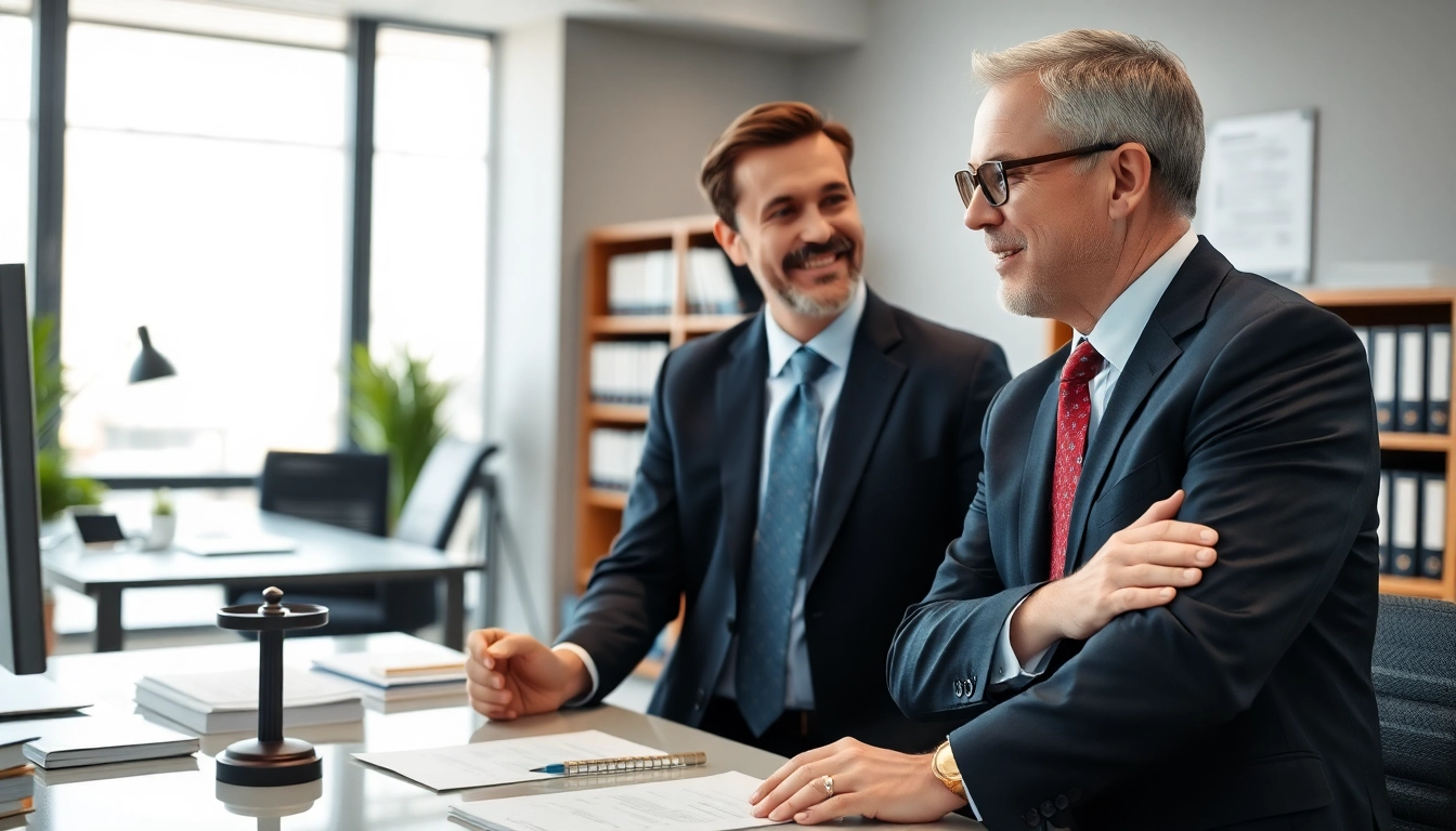 A clearwater truck accident lawyer consults with a client in a modern office, emphasizing legal support.