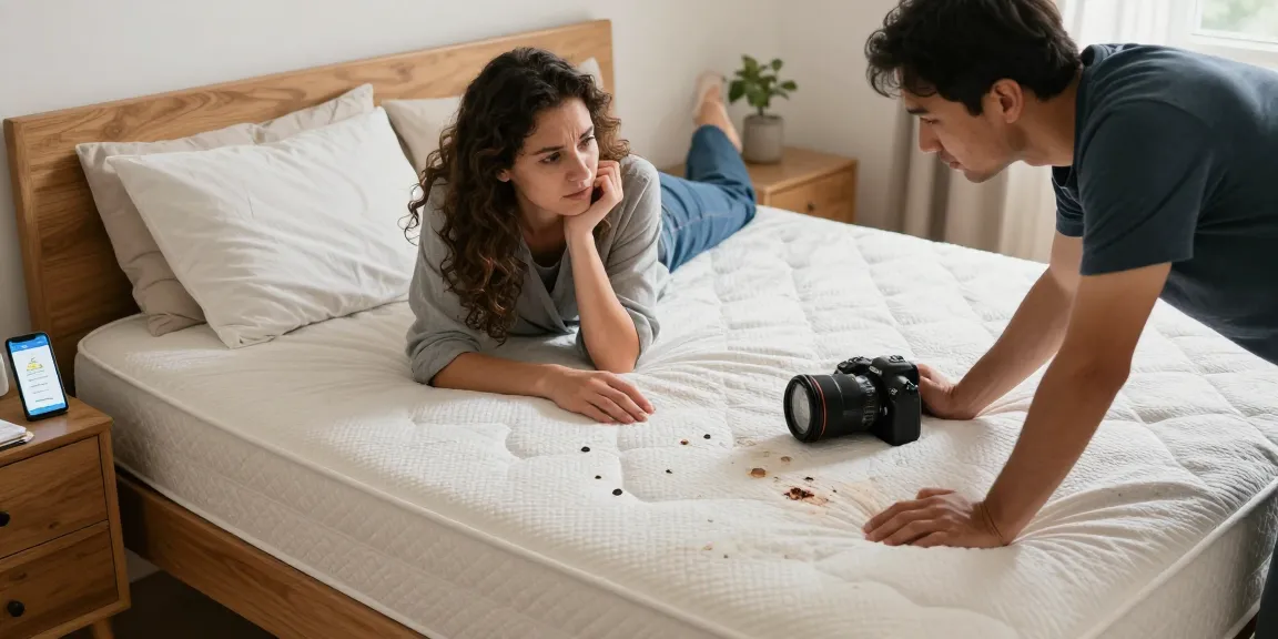 Couple inspecting mattress for bed bug signs, showcasing urgent need for effective bed bug pest control.