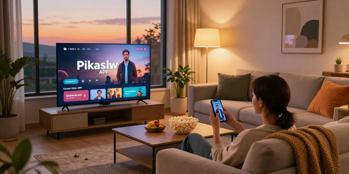 Pikashow APK streaming on a large TV in a cozy living room with inviting decor.