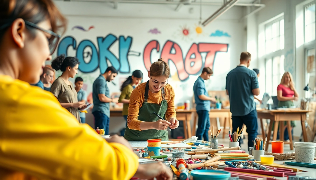 Participants in a craft trainee program showcasing creativity and collaboration in a workshop.