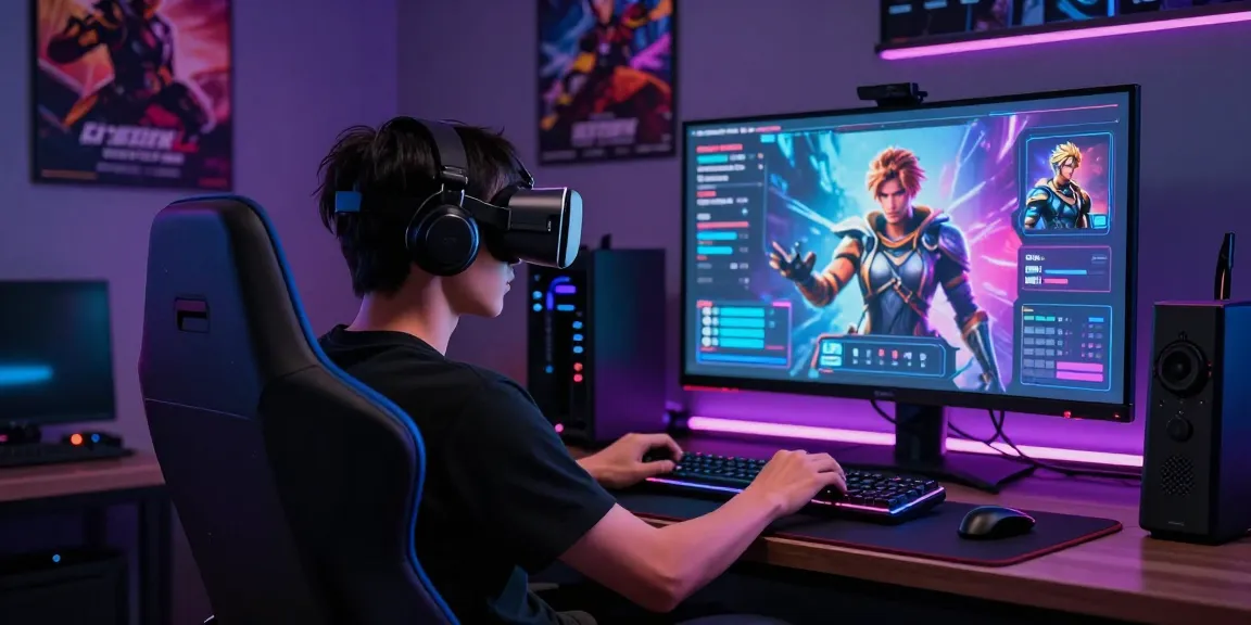 Engaging NSFW AI experience with a user customizing a virtual character in a vibrant gaming setup.