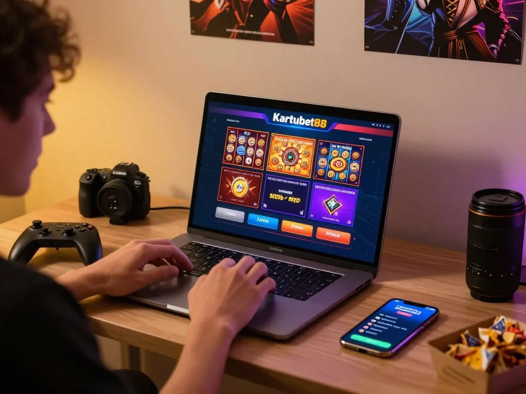Kartubet88 online gambling experience with user engaging on a vibrant digital platform featuring exciting casino games.