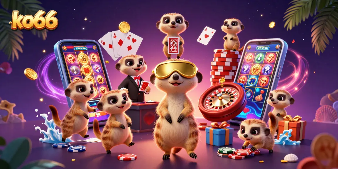 Engage with the lively scenes at ko66 casino, featuring meerkats exploring various gaming thrills with vibrant visuals.